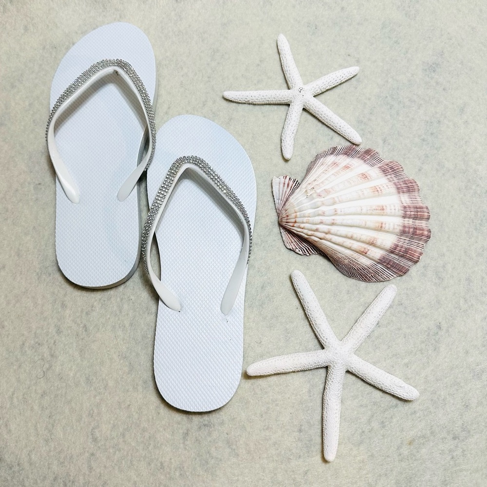 Chic White Flip Flops with Silver Accents